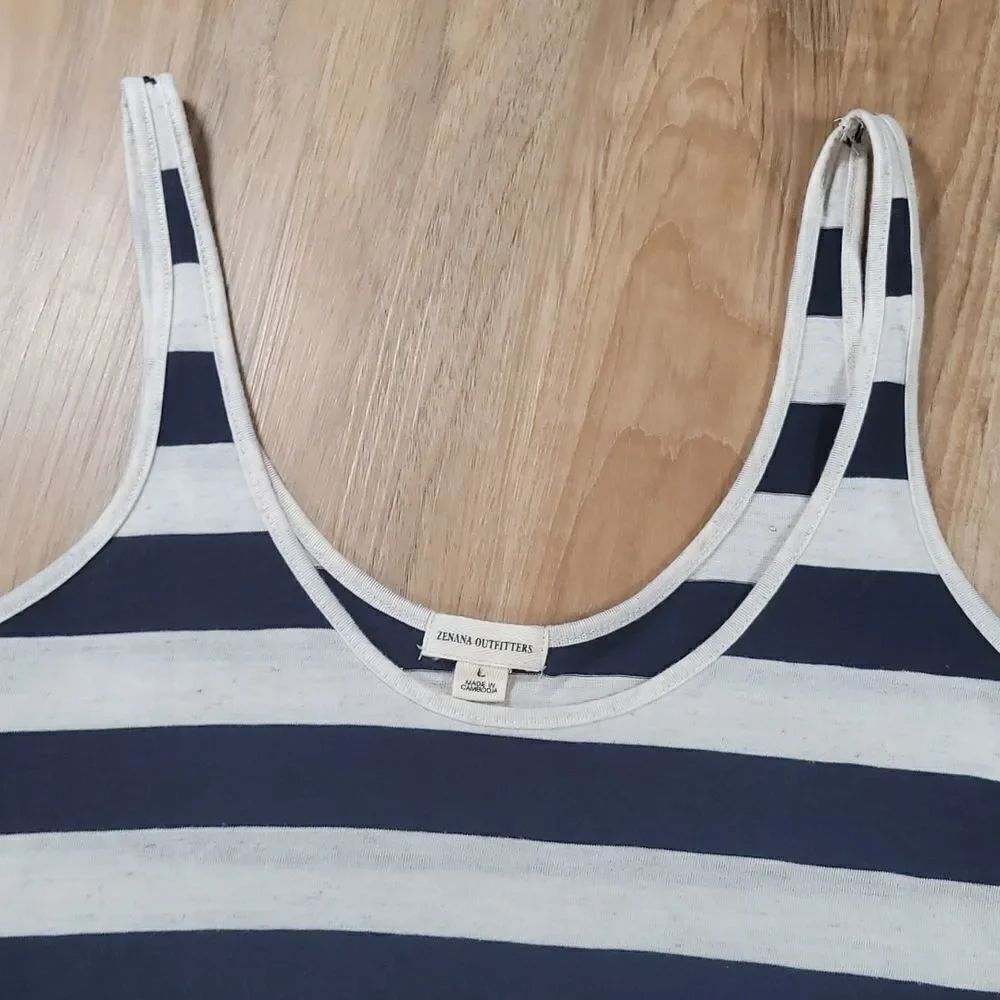 🔹️Zenana Blue & Cream Striped Tanktop - Picture 3 of 9
